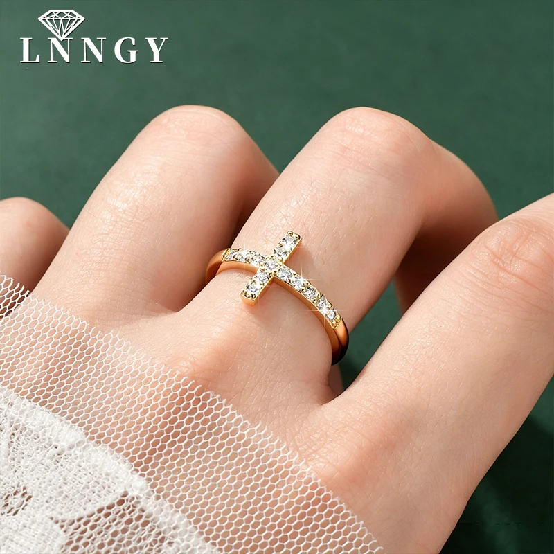 Lnngy Lnngy 0.025ct Round Moissanite Diamond Ring 14K Gold Filled Exquisite Cross Shape Rings For Women Fine Jewely With Certificates - Aliexpress Deal