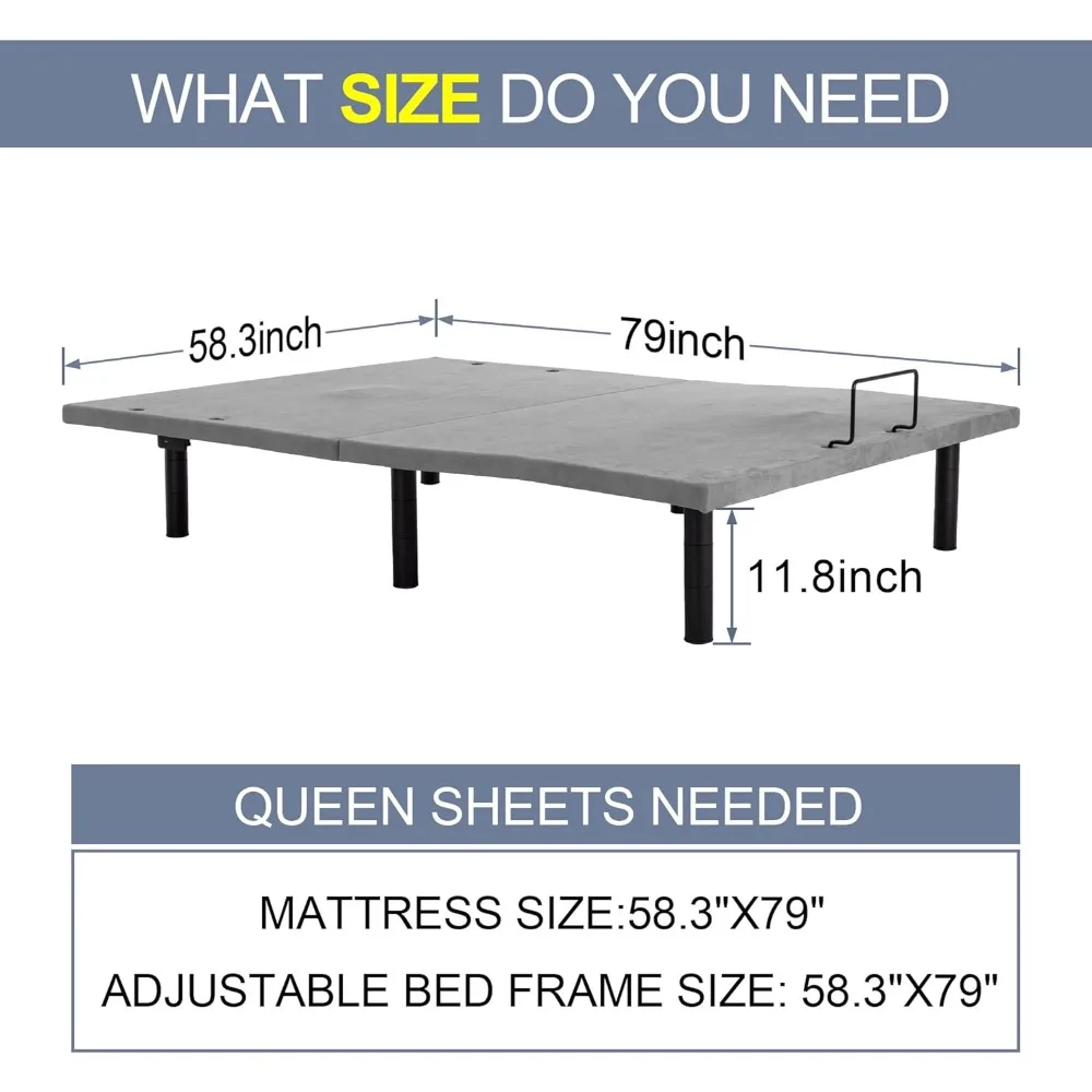 

Adjustable Electric Queen Bed Frame, USB Type-C Port, Zero Gravity, Under Bed LED Lighting, and Three Legged Black Screen