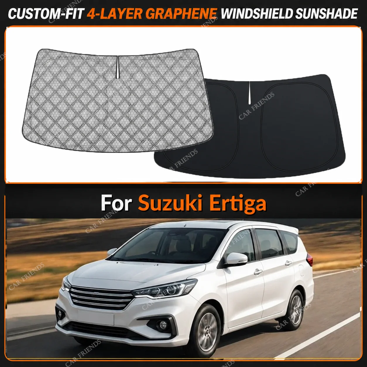 For Suzuki Ertiga Custom-Fit 4-Layer Graphene Windshield Sunshade Reflective Gray-Silver Surface Helps Reduce Direct Sunlight