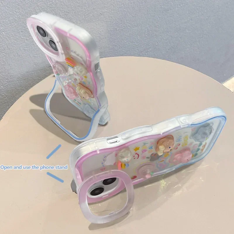 Funda con cadena de cuentas y soporte arcoíris 3D para iPhone 15 16 17 14 13 12 11 Pro Max Plus XS XR, con soporte y agarre 3