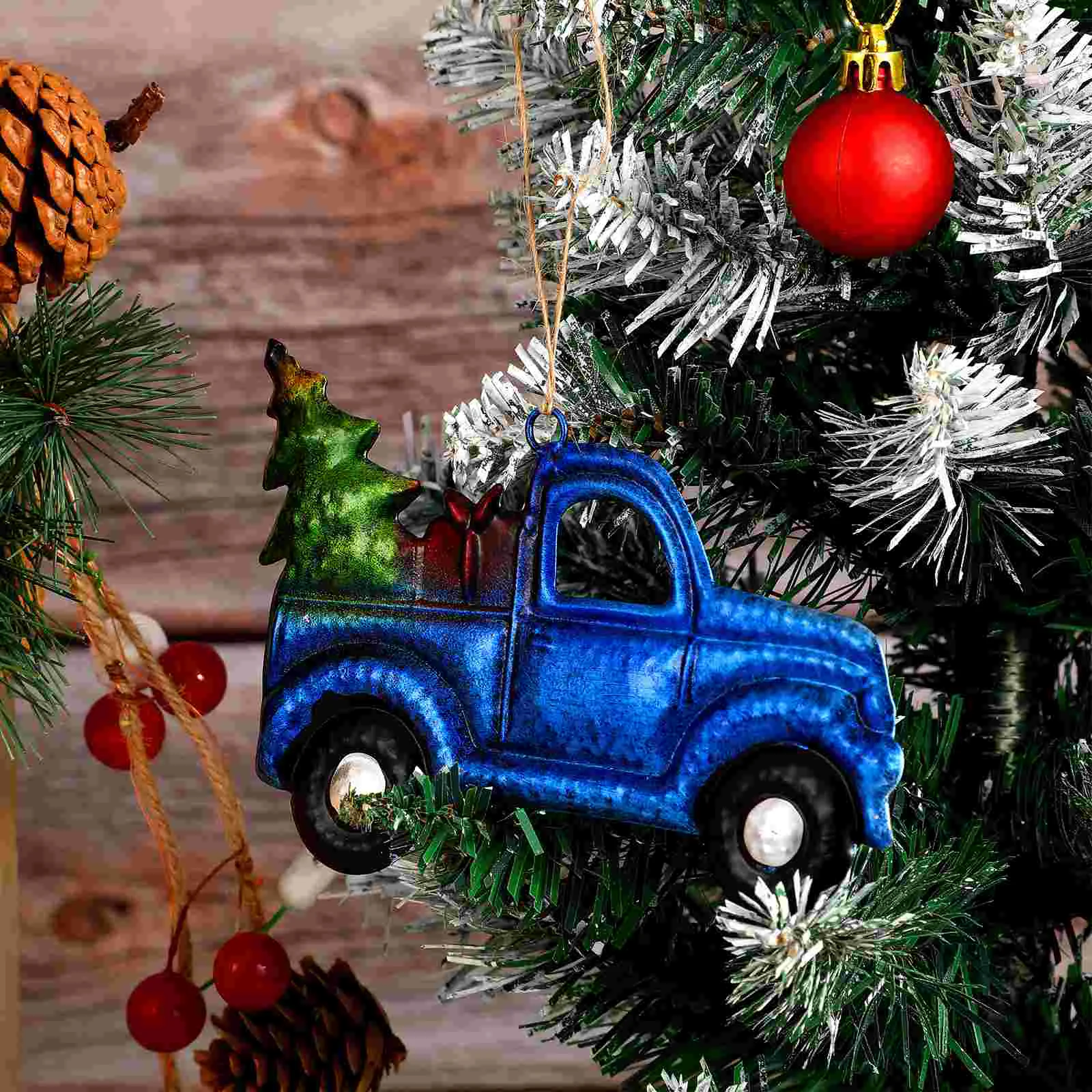 Christmas Tree Ornament Red Truck Farmhouse Vintage Style Car Hanging Decorations for Christmas Tree Decoration