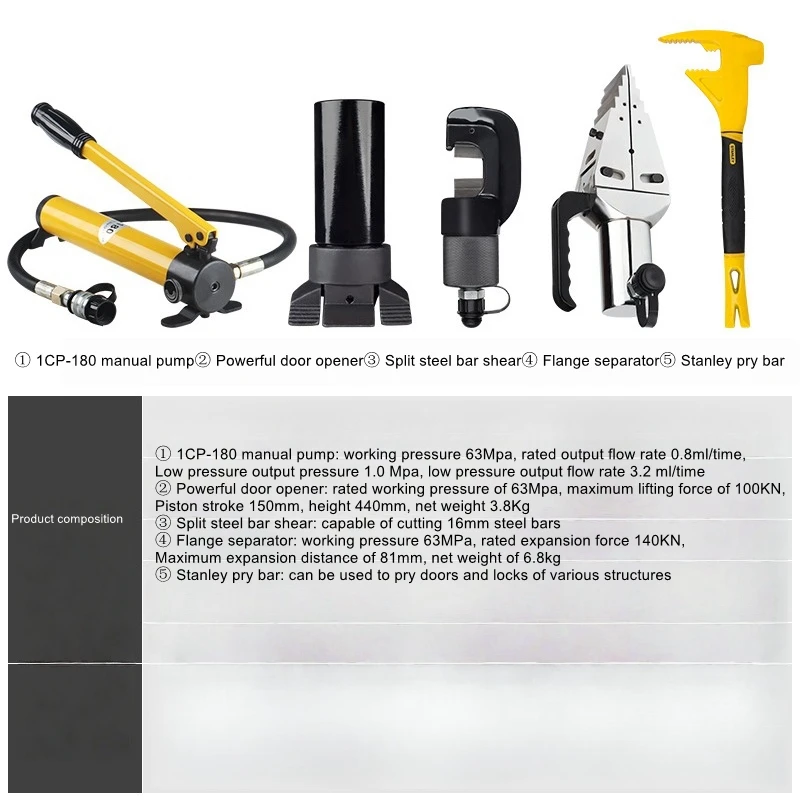 

Manual breaking tools hydraulic breaking tool set of five sets of portable security door breaking tools