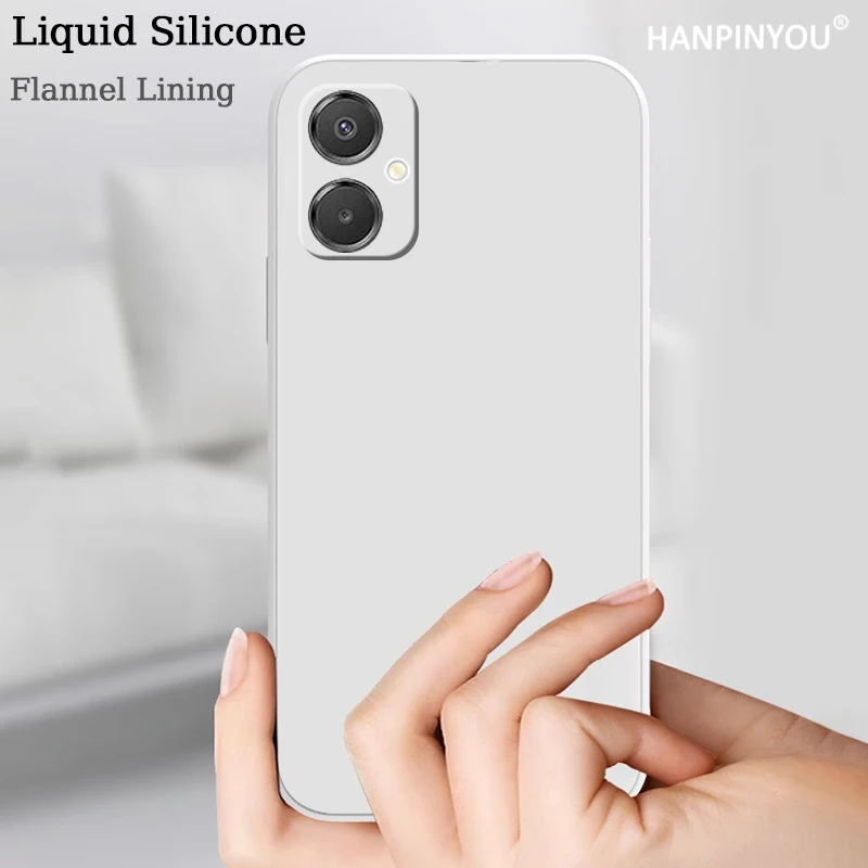 الأصلي السائل سيليكون قضية الهاتف لسامسونج غالاكسي A06 5G A05 A54 A55 للصدمات الفانيلا بطانة حافة مستقيمة غطاء ناعم