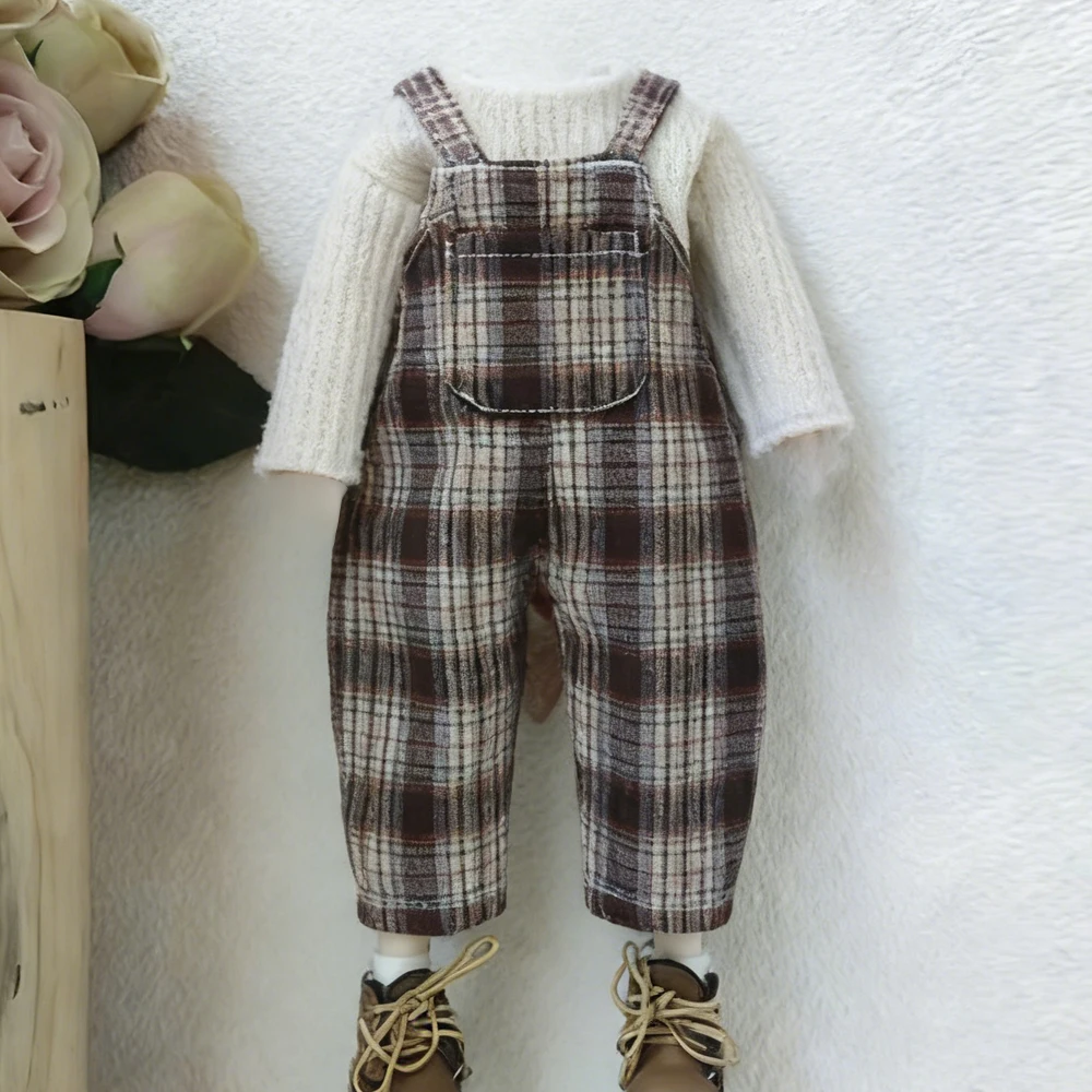 New Vintage Blyth Doll Clothing Casual Plaid Long Sleeve Top Strap Pants Ymy Licca Azones Ob24 Ob27 Doll Accessories