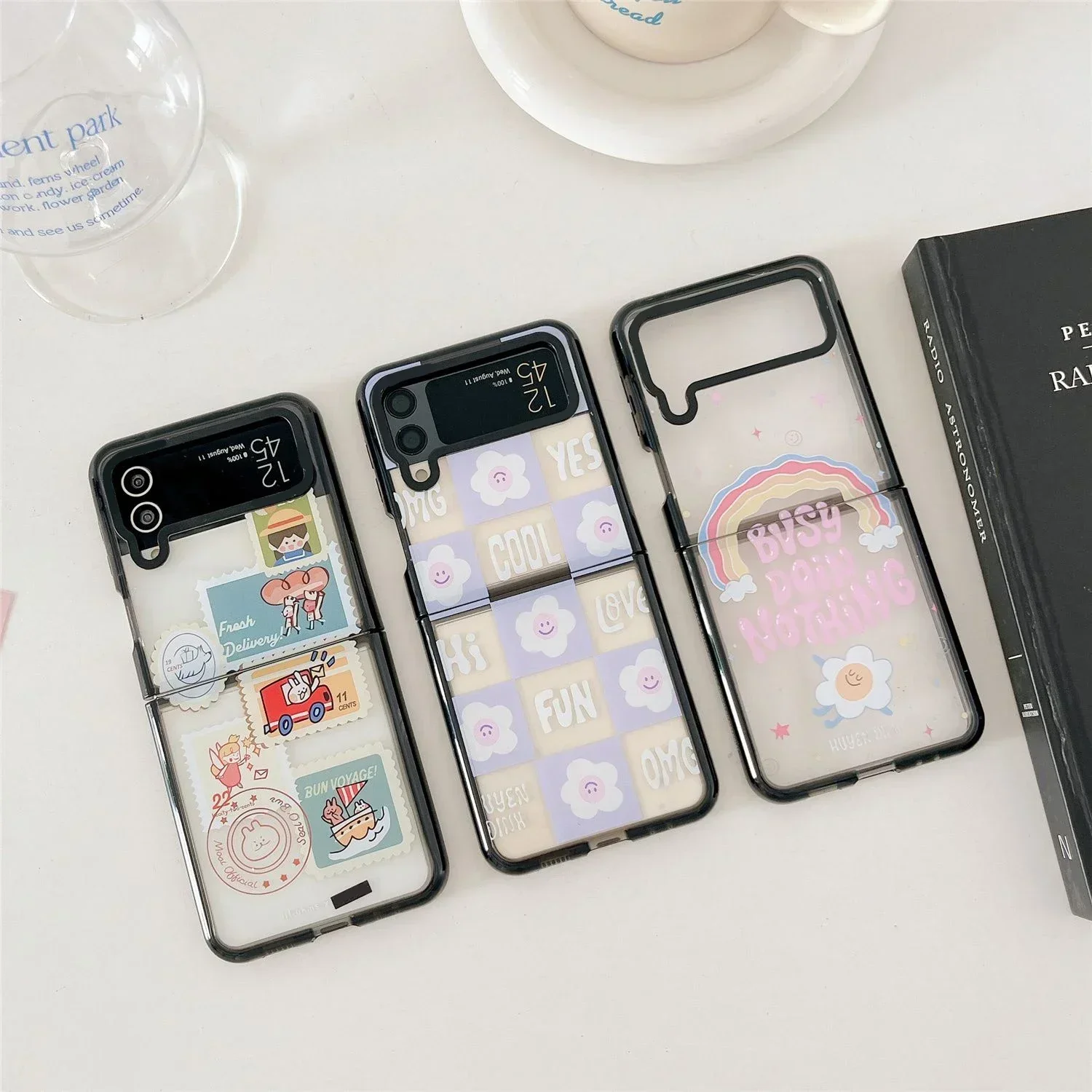 

Acrylic Black Border Stamp Phone Case for Samsung Galaxy Z Flip 5 4 3 Back Cover for ZFlip3 ZFlip4 ZFlip5 Hard Case Shell