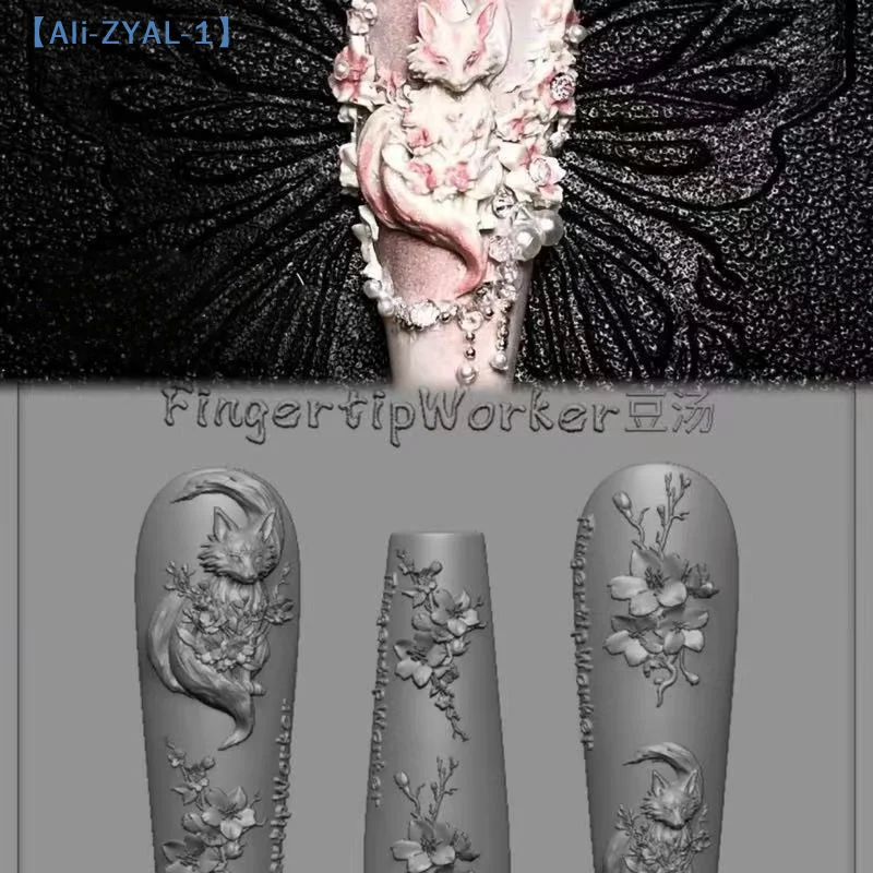 【ZYAL-1】Flower Fox Transparent Silicone Nail Molds DIY Nail Art Decoration Manicure Design Tools 3D Acrylic Nail Mold Charms
