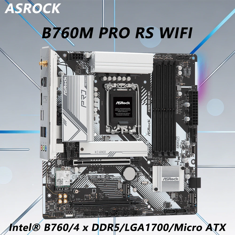 ASROCK B760M PRO RS WIFI Motherboard Intel B760 LGA1700 Support i9-14900T i9-13900 i7-14700K i5-14500T CPU 4xDDR5 M.2 Micro ATX