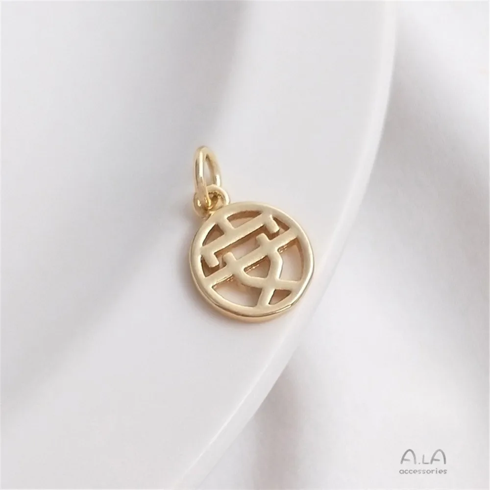 

Color Preservation 14K Jinfu Character Round Fu Brand Pendant Handmade Diy Bracelet Jewelry Pendant Anle Xicai Small Pendant