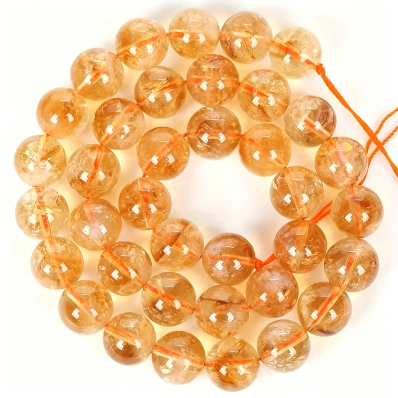 Natürliche Citrin-Kristallsteinperlen für die Schmuckherstellung, runde Edelstein-DIY-Perlen für Armband, Halskette, 15'' Durchbohrte Perlen – Detail 5