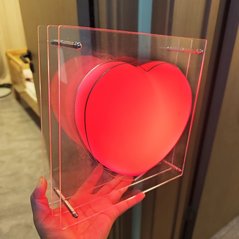 Heart-shaped Night Light Transparent Acrylic LOP Lamp Rechargeable RGB 16 Colors Remote Control Bed Time Atmosphere Girl Gift