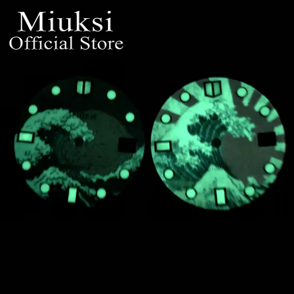 Miuksi 28.5mm watch dial super green luminous dial fit NH35 movement