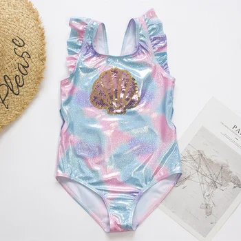 Girls' Fishscale One-Piece Swimsuit | Shell Embroidery Design 4 Fishscale Bandage Girls Kids Swimsuit 2026 Shell Shape Embroidery Children Girls One Piece Swimwear Beach Wear Monokini 4