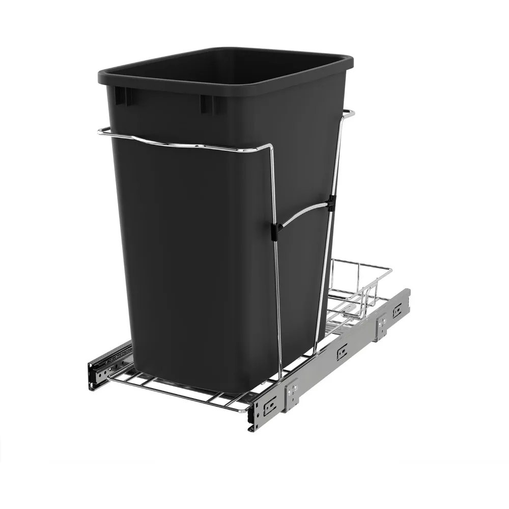 

Выдвижная мусорная корзина Rev-A-Shelf для кухонных шкафов, 35 кварт, контейнер для отходов и мусора с полным выдвижным механизмом, RV-12KD-18C S