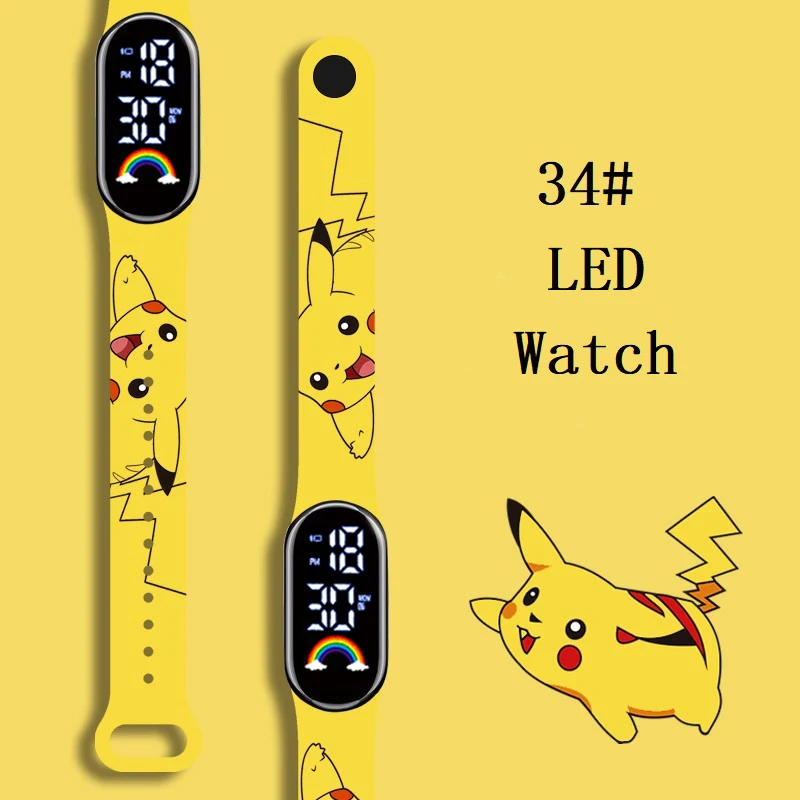 Pokemon Strap LED Electronic Watch Fashion Colorful Bracelet Touch Waterproof Anime Character Pikachu Children's Birthday Watchs