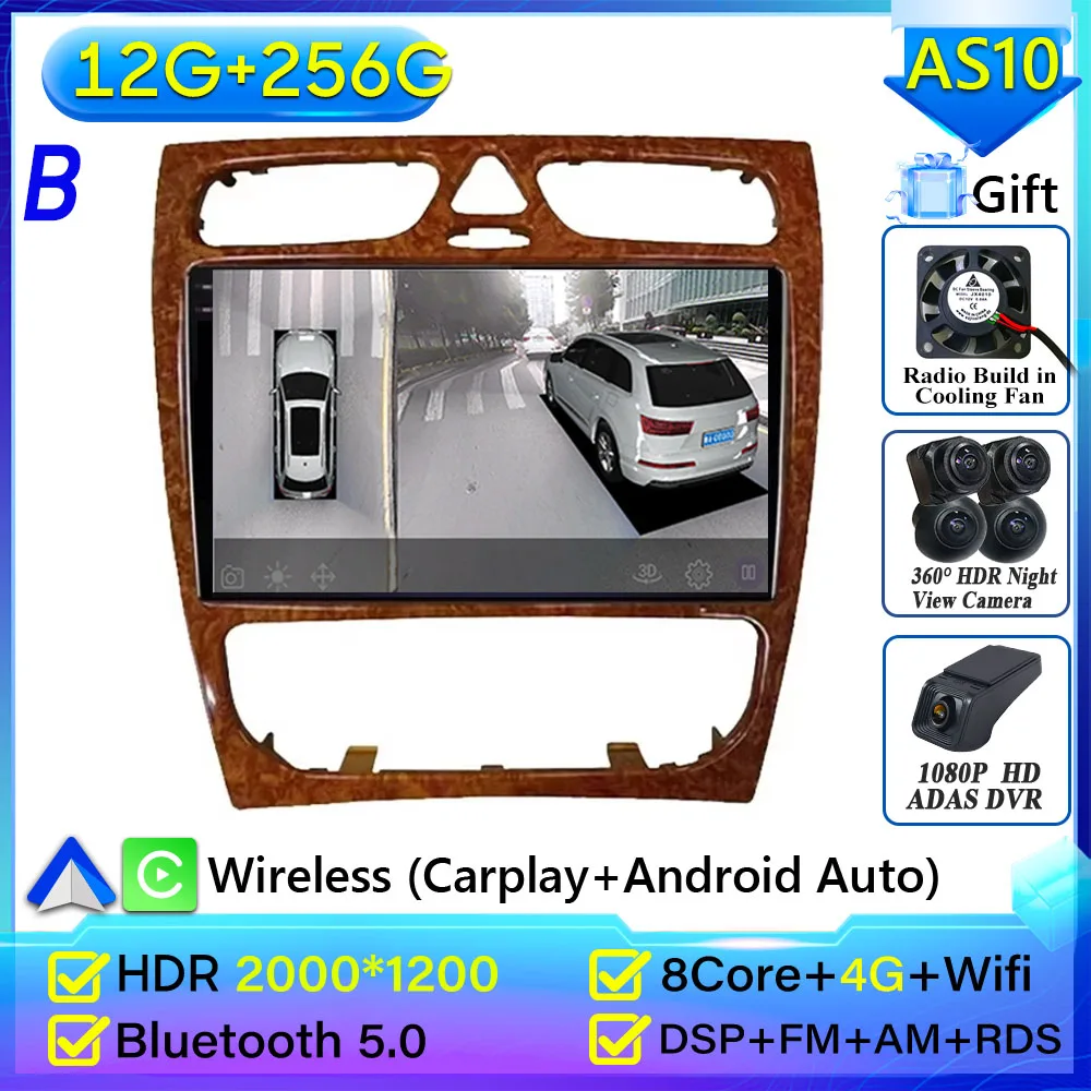 Autoradio Carplay Voor Mercedes Benz C-Klasse W203 C200 C320 C350 CLK W209 2002-2005 navigatie GPS Android Auto 5G Wifi Geen 2din