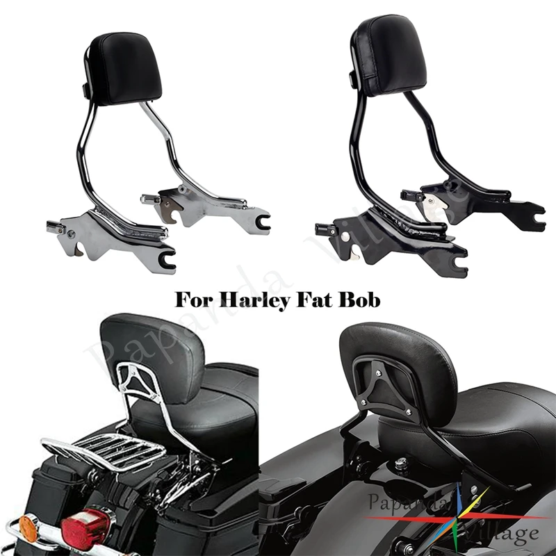 Motorcycle Detachable Upright Backrest For Harley Fat Bob FXFB FXFBS Black/Chrome Standard Height Sissy Bar w/ Docking Hardware