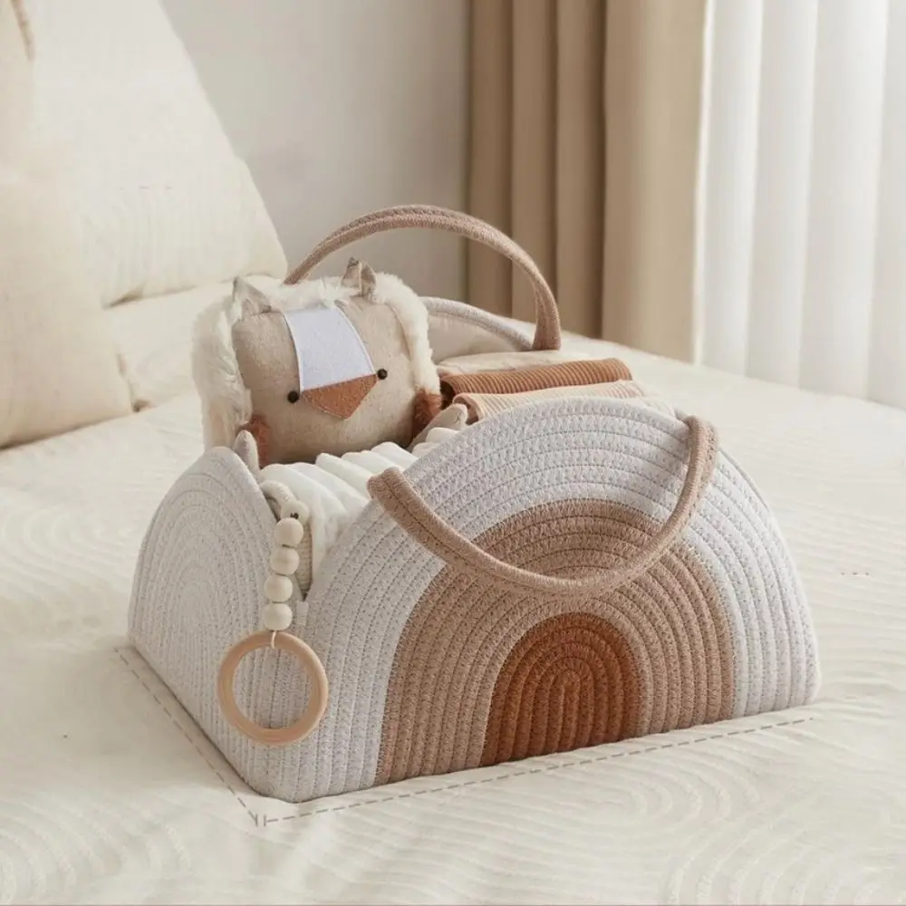 

Multifunctional Baby Diaper Bag with Handle Folding Mommy Handbag Large Capacity Cotton Rope Diaper Organizer Travel Tote