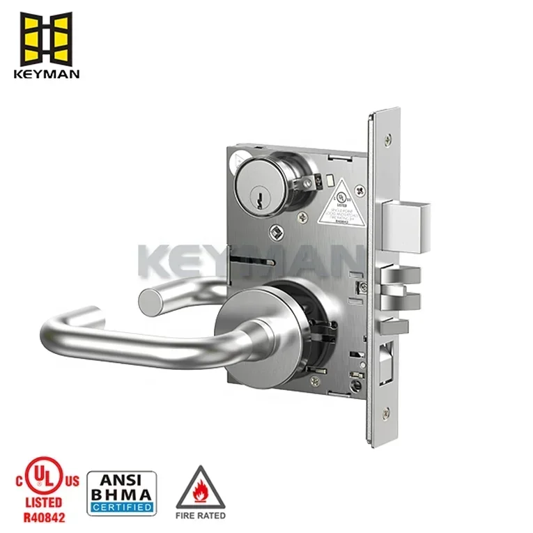 KEYMAN Fire Rated Stainless Steel 304 American office privacy function Grade 1 ANSI mortise door lock set Commercial Lock