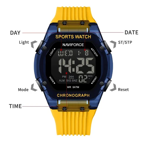 Imagen 2 del producto Reloj NAVIFORCE para hombre, correa de silicona, luz LED nocturna, pantalla multifuncional, relojes electrónicos para hombre, relojes deportivos
