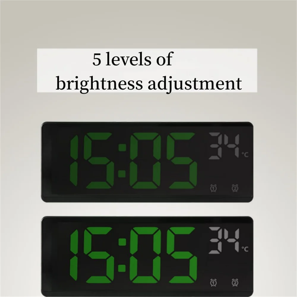 Voice Control Alarm Clock Digital Temperature Date 2 Alarm USB Powered Always On Snooze Table Clock Night Mode 12/24H LED Clock