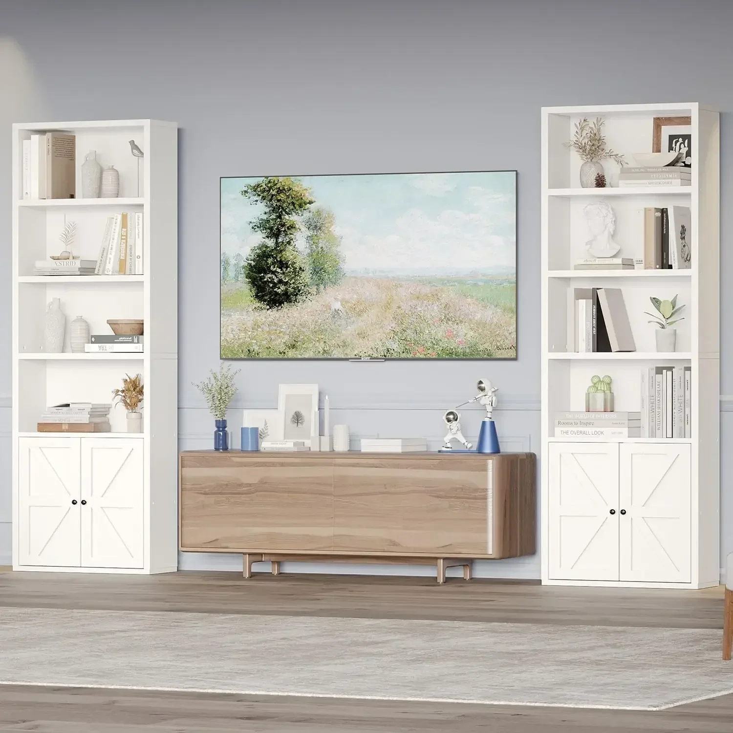 [¡Oferta de tiempo limitado, ¡Solo hoy! ] Estanterías y librería de 6 niveles con puertas Juego industrial de 2 libros de pie de piso doble ancho