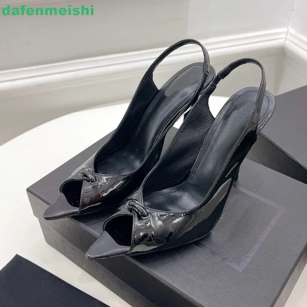 

Patent Leather Thin Heel Women Sandals Black/white/red Genuine Leather Pointed Toe Open Toe Slip On High Heels Slingback Shoes