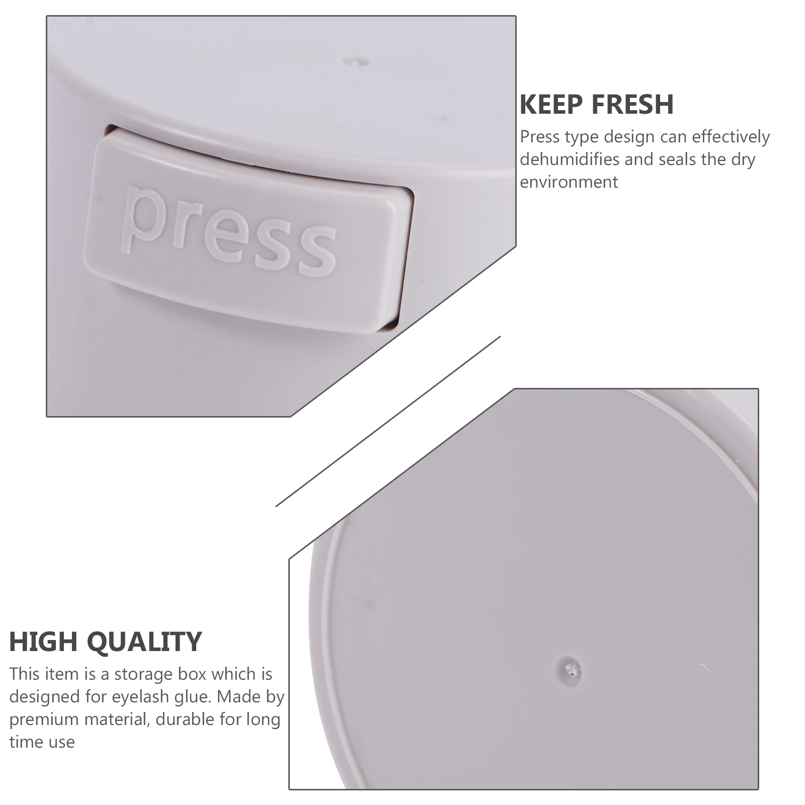 Caixa de armazenamento de cola para cílios, material durável, selo de imprensa, grande capacidade, portátil, recipiente de armazenamento de cílios, maquiagem cinza