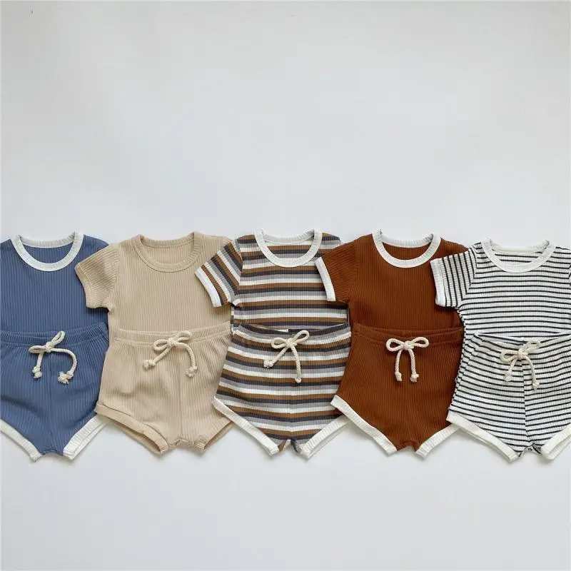 Baby's Sets Toddler Short Sleeved Shorts Set 2026 Summer New Item Baby Clothing Simple Casual Round Neck T-shirt Pants