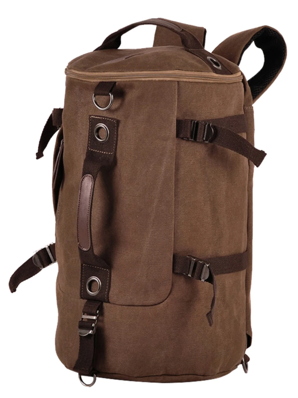 Korean Style Large Capacity Canvas Backpack Single Shoulder Travel Bag Men's round Barrel Bag Double Shoulder Bag Luggage Bag
