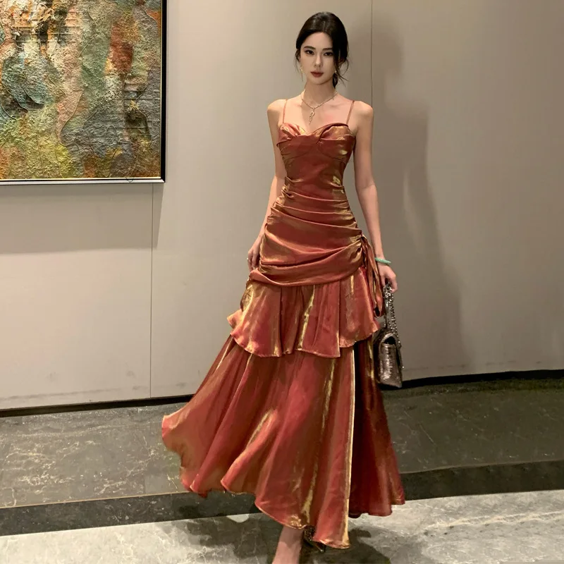 فستان نسائي أنيق مكشكش مثير فستان سهرة لحفلات أعياد الميلاد وحفلات الزفاف وحفلات التخرج فساتين طويلة رداء نسائي