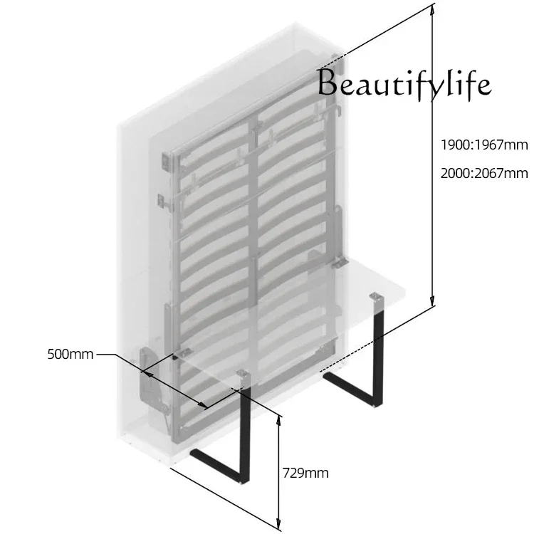 French style Space Saving Murphy Bed Mechanism Manual Vertical Folding Hiding Wall Bed Mechanism With Desk Leg - view 6