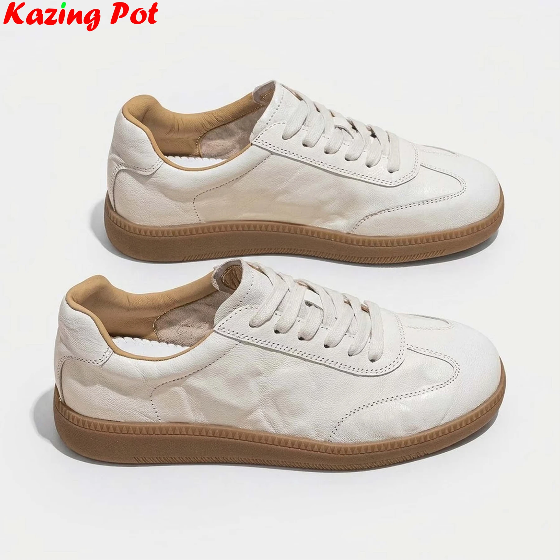 2027 Cow Skin Round Toe Thick Bottom Spring Autumn Shoes White Sneakers Platform Casual Breathable Brand Women Vulcanized Shoes