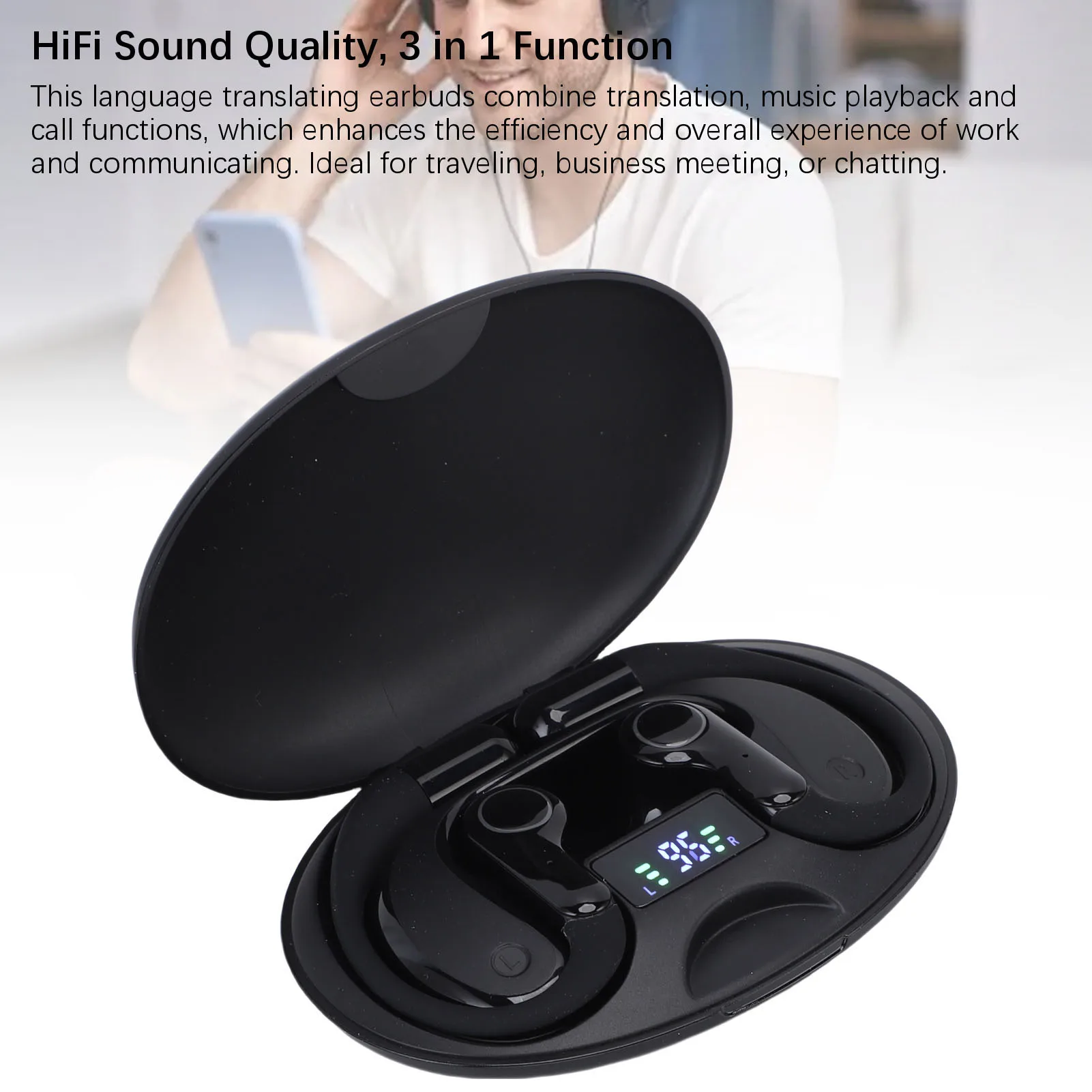 Auricolari traduttore con gancio per l'orecchio Batteria a lunga durata Qualità audio HiFi Auricolari accurati per traduzione linguistica AI Compatti per le aziende