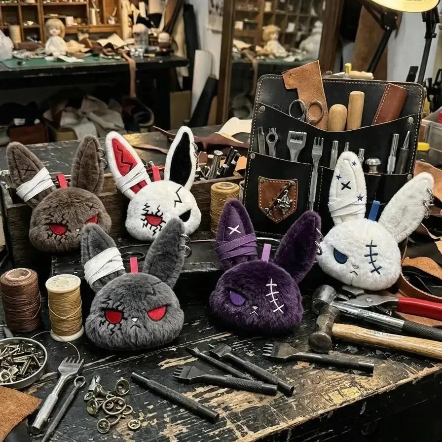 

Gothic Bunny Plush Keychain RabbitBag Charm with Bandage Desian Kawaii Key Ring Pendant Car Bag Ornament Birthday Gift To