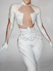 High Quality Hot Diamond Elastic White Tight Fitting Jumpsuit 2024 New Fashionable Women'S Clothing