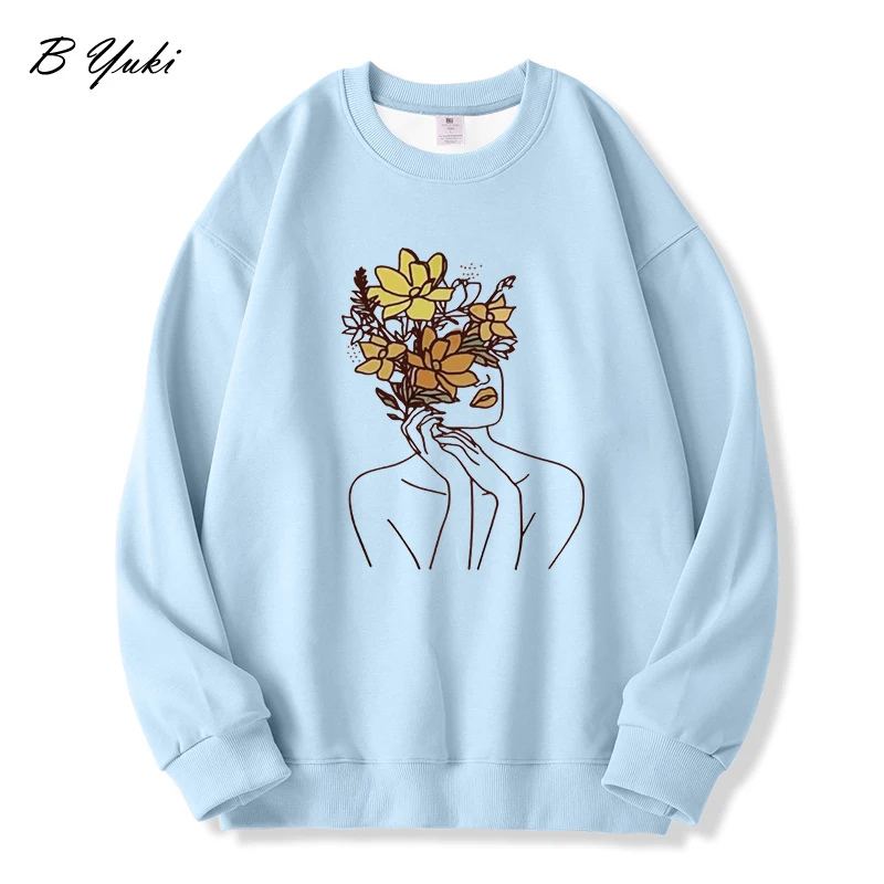 Blessyuki Mode Esthetisch Patroon Bedrukt Hoodie Vrouwen Herfst Winter O-hals Eenvoudig Basis Sweatshirt Dames Vrijetijdskleding Y 2K