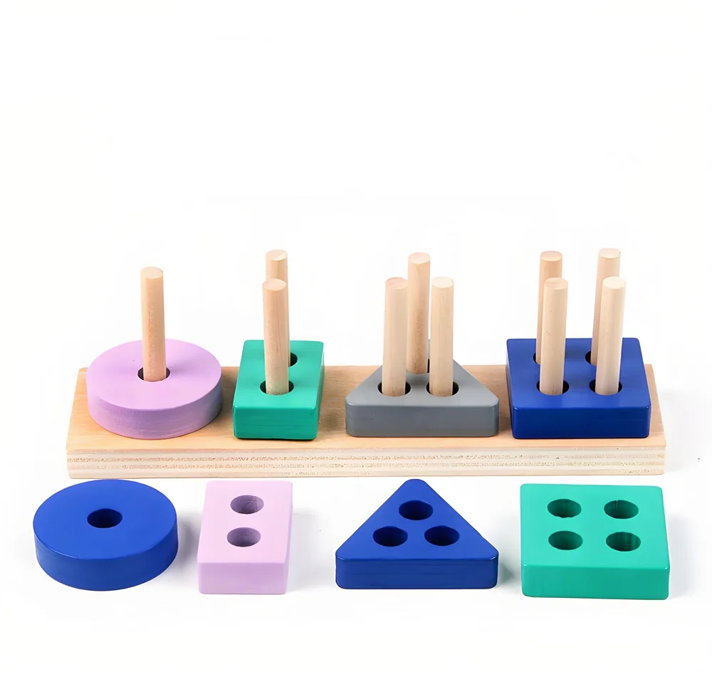 Mini Montessori Toy Wooden Building Blocks Educational Toys Macarone Color Color Shape Match Puzzle Toys For Boys Girls