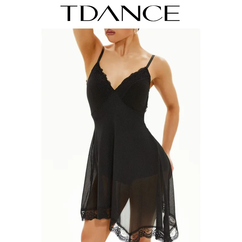 فستان ممارسة الرقص اللاتيني TDANCE مخصص [تنورة بحزام من الدانتيل] فستان فئة المنافسة للأداء للسيدات البالغات GL-91
