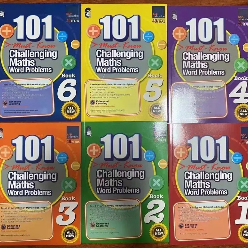 Libro de práctica de enseñanza de matemáticas de Singapur, 6 libros/Set, savia 101, desafío, problemas de palabras, escuela primaria, grado 1-6