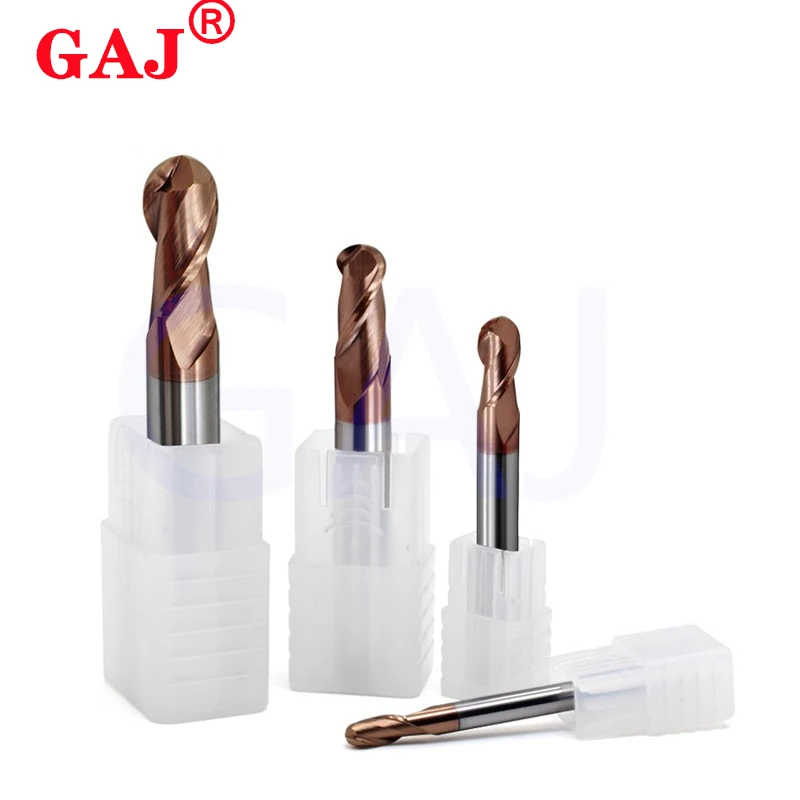 Fresa de 2 flautas HRC55, fresa de extremo de punta de bola de carburo de acero de tungsteno de aleación para mecanizado de metales mecánicos CNC, herramientas de fresas