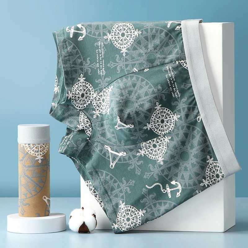 

Мужское нижнее белье из чистого хлопка с принтом антибактериальной нижней частью, модное и удобное для мужчин, дышащие мужские боксеры.