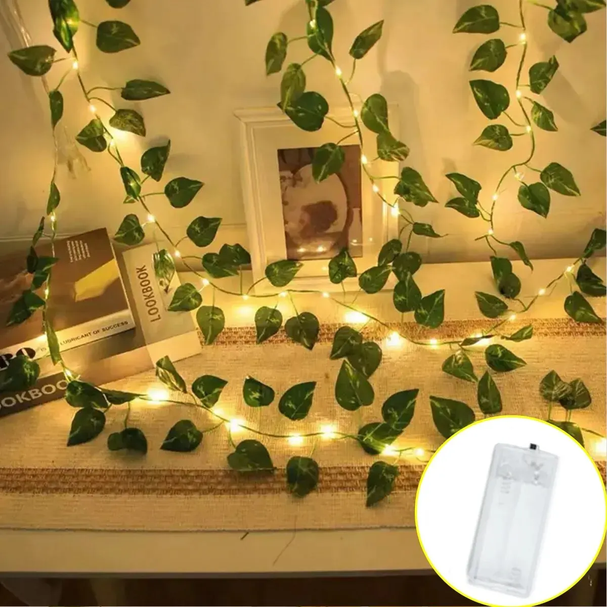 1pc 2M20 LED Green Leaf Lamp String Yard Light Battery Operated Perfect For New Year Outdoor Party Wedding Bedroom Decorations