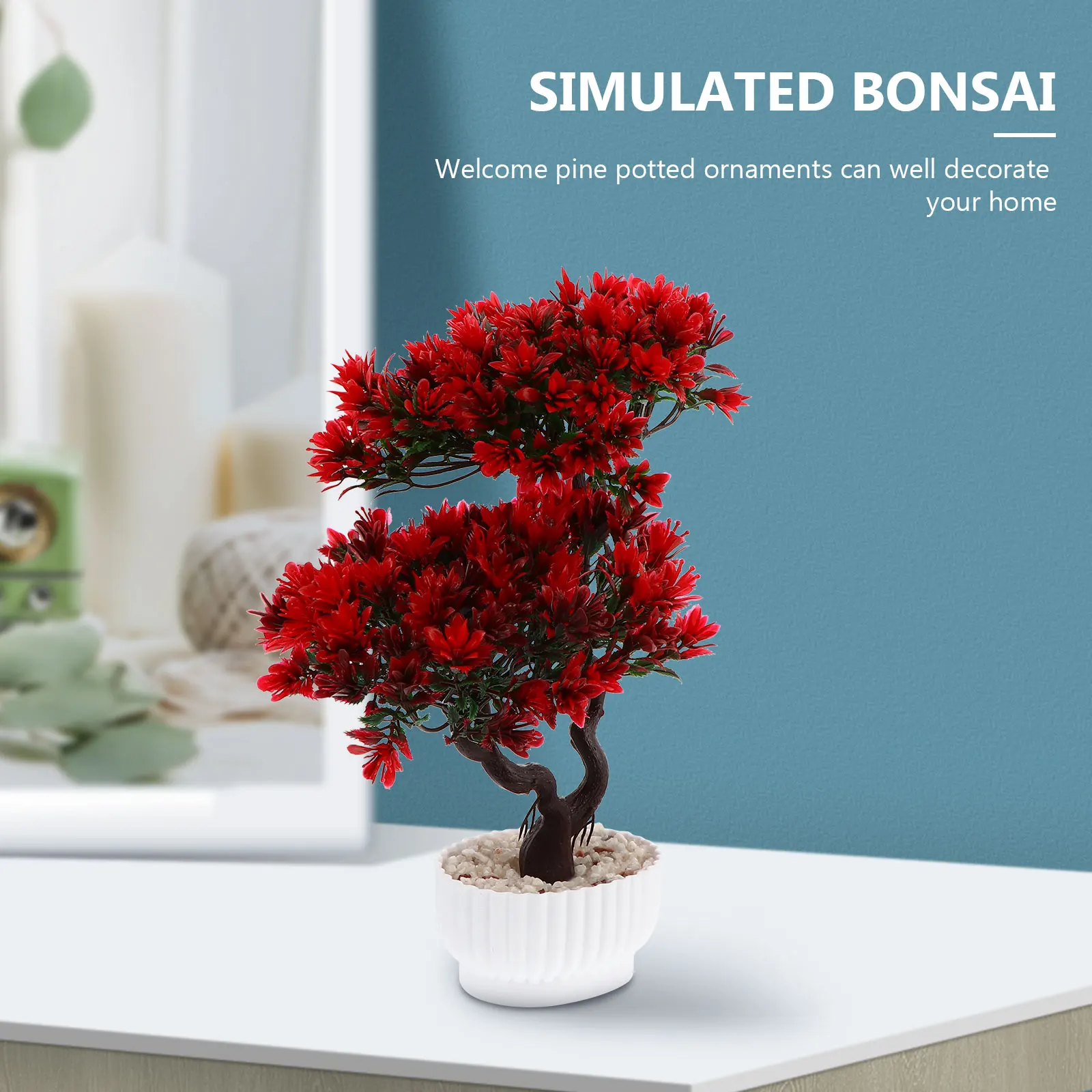 

Simulation Bonsai nament Artificial Plants Red Color Small Size Living Room Office Shop Decor Fake Bonsai Plastic Material Easy