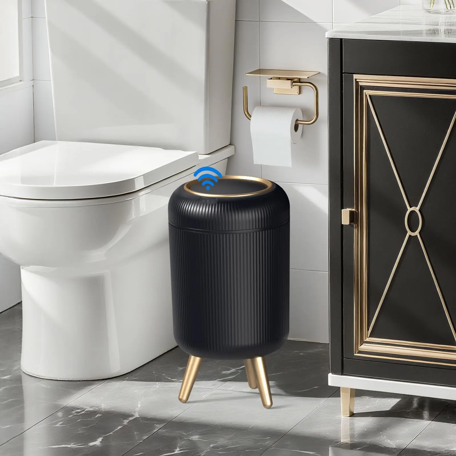 2026 Neuer Automatischer Berührungsloser Badezimmer-Mülleimer, Abfalleimer mit Abnehmbaren Beinen für Küche, Büro, Toilette, Schlafzimmer
