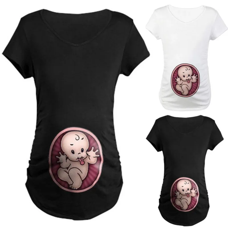 Maglietta estiva per gravidanza taglia S-3XL maternità Cute Baby Print o-collo magliette a maniche corte donna vestiti in gravidanza magliette divertenti Tees