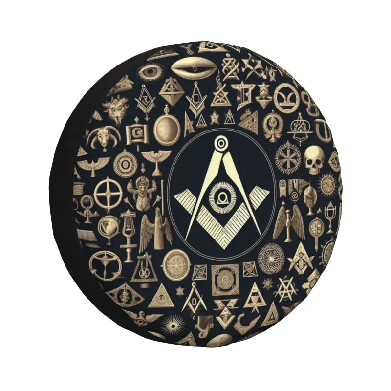 Custom Masonic Freemason Spare Tire Cover for Jeep Toyota Mitsubishi 4WD 4x4 Trailer Car Wheel Protector 14