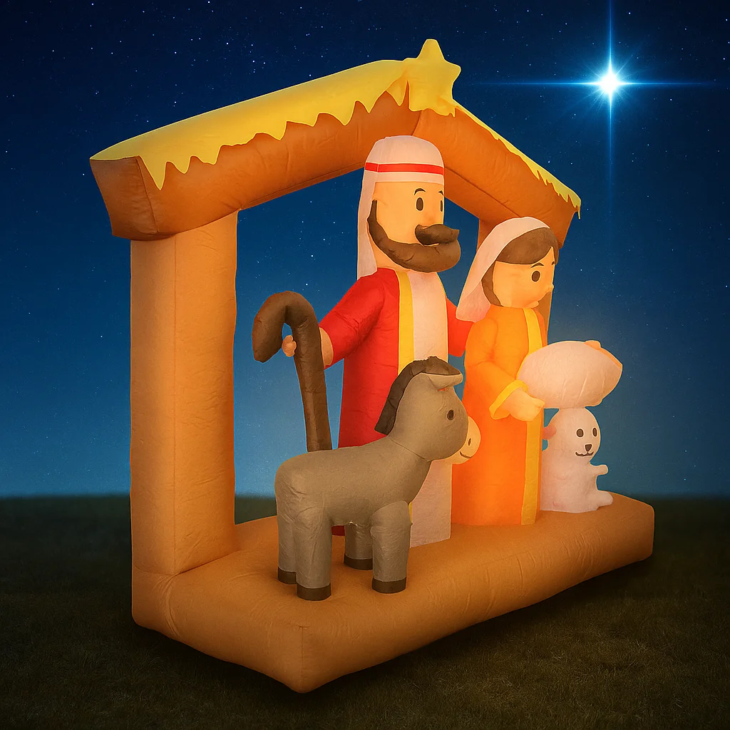5.9FT Inflatable Christmas Toy Nativity Scene Decor Holy Family Donkey Lamb LED Xmas  Home Ornament Gift Xmas Yard Decoration