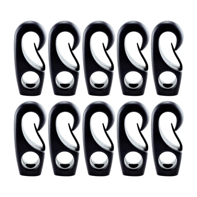 10Pcs Black Plastic Bungee Hook Bungee Rope Rowing Boats Tie Cord Hook Reusable Boats Shock Cord Hook Easy to Install