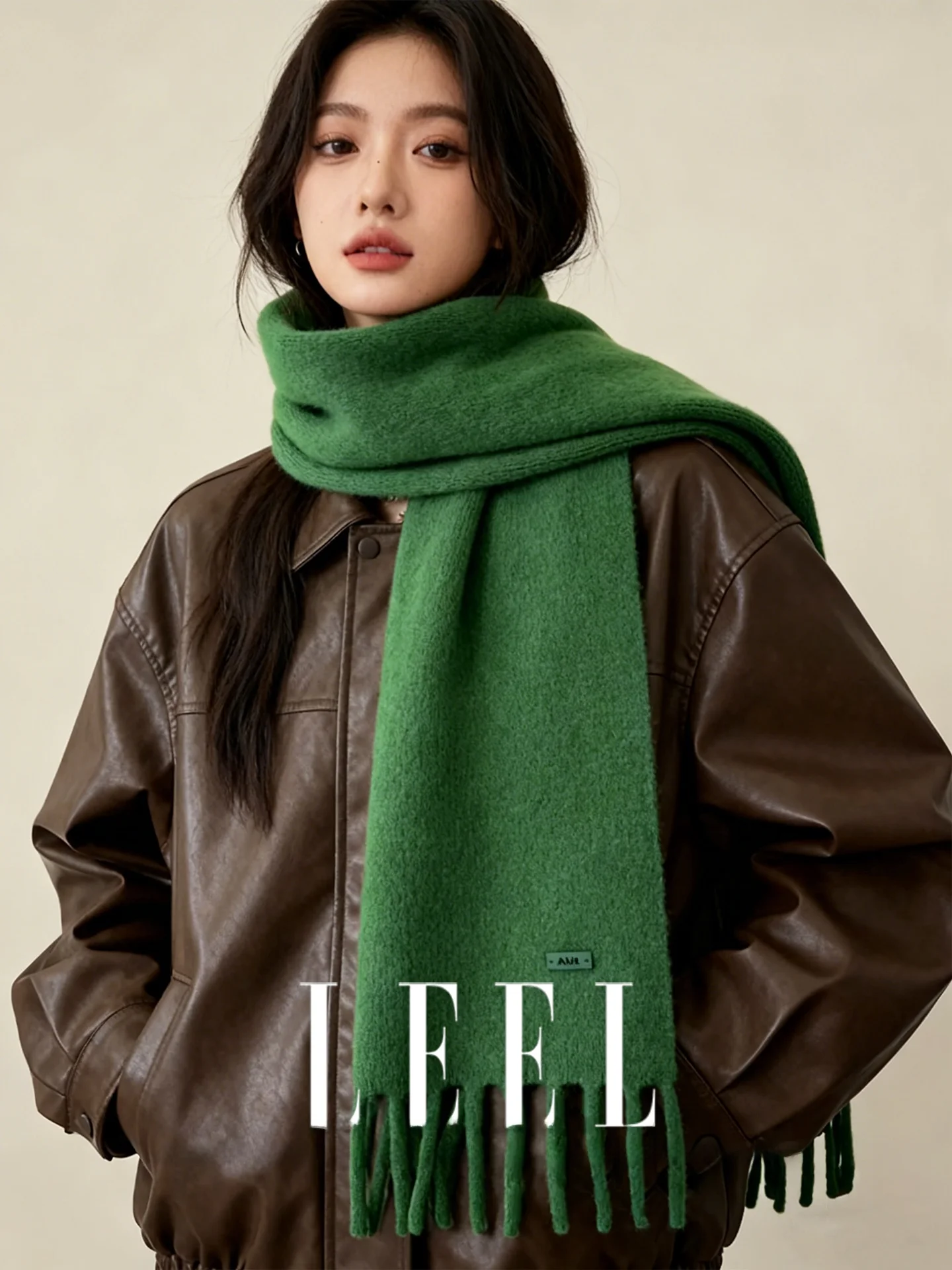 sciarpa-verde-in-pura-lana-stile-coreano-per-donne-calda-e-versatile-per-l'inverno-lavorata-a-maglia-con-nappine-lunga-e-rettangolare