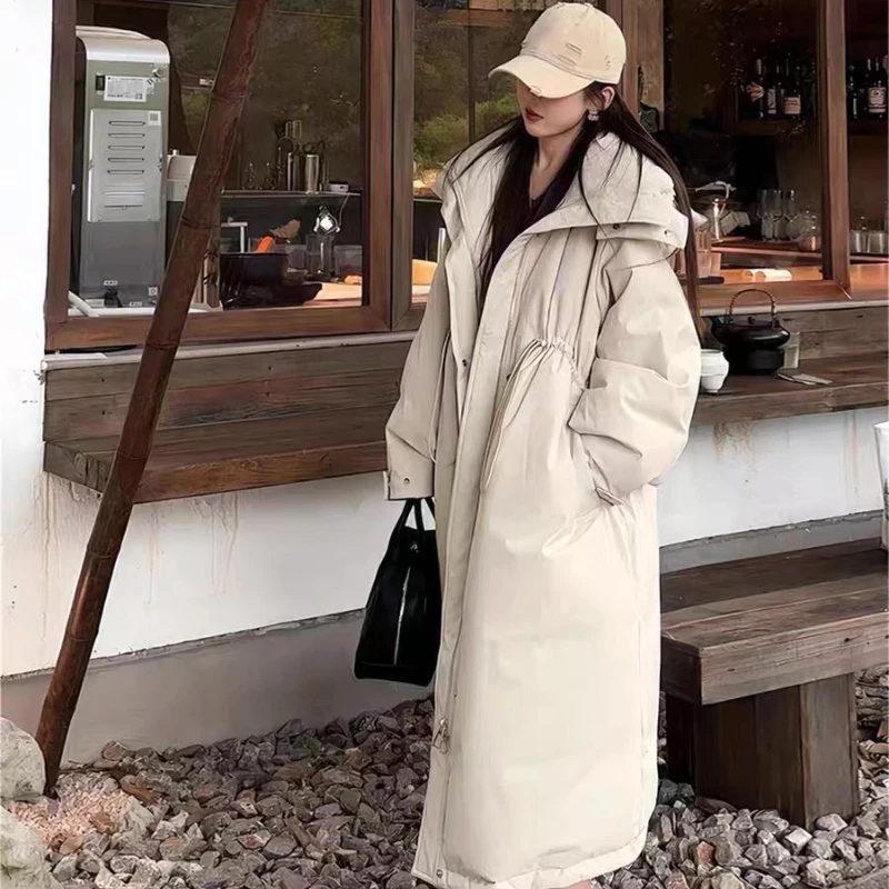 سترة قصيرة وطويلة، سترة دافئة سميكة بغطاء للرأس برباط كسول وفاخر، طراز جديد لشتاء 2024 للسيدات